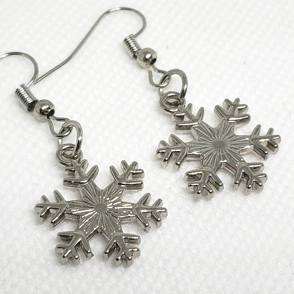 Silver Rhinestone Snowflake Earrings - Picture 3 of 3